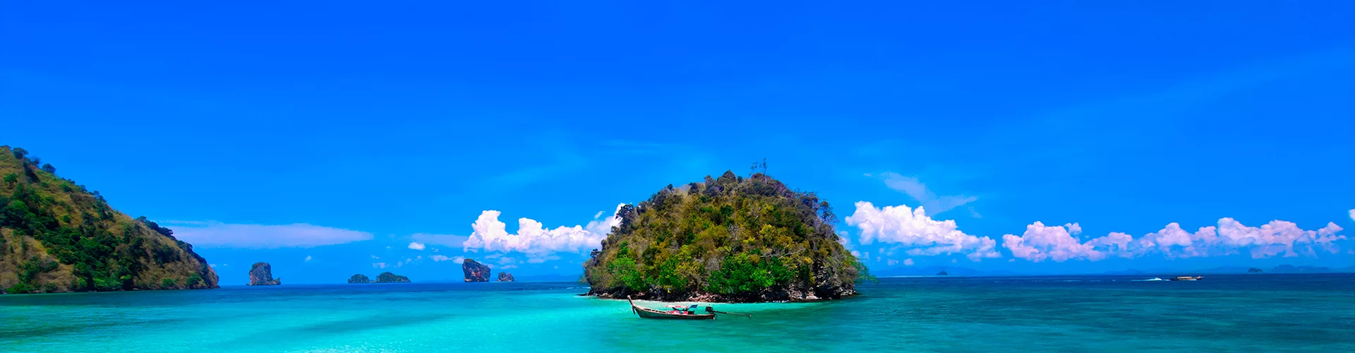 Tropical Beach Traditional Long Tail Boats Andaman Sea