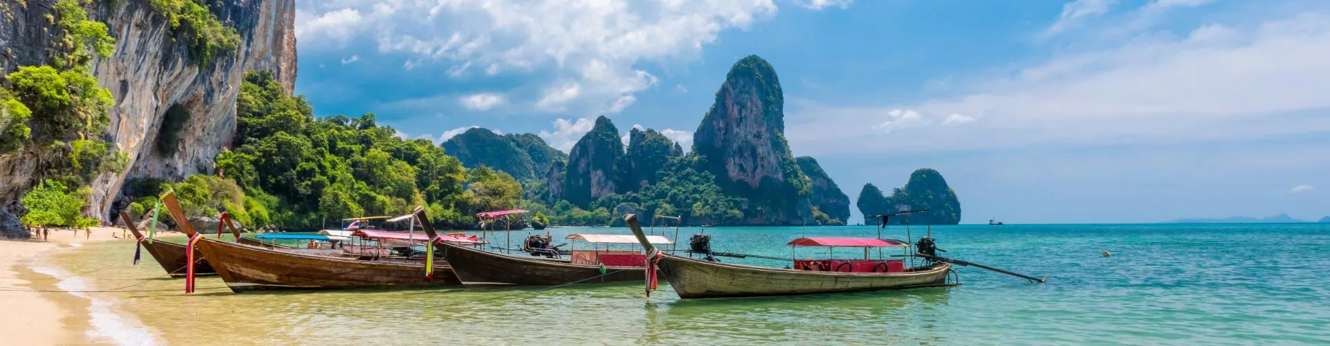 Long Tail Boat On Tropical Railay Beach Aonang Krabi Thailand
